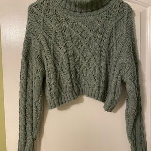 Altar'd State Sage Cable Knit Turtleneck Sweater